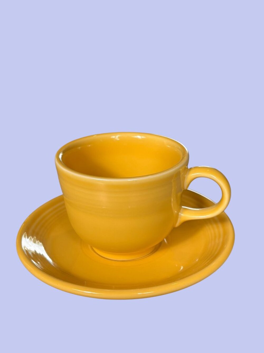 Fiesta Sunflower Yellow Flat Cup & Saucer Set Homer Laughlin USA Retired